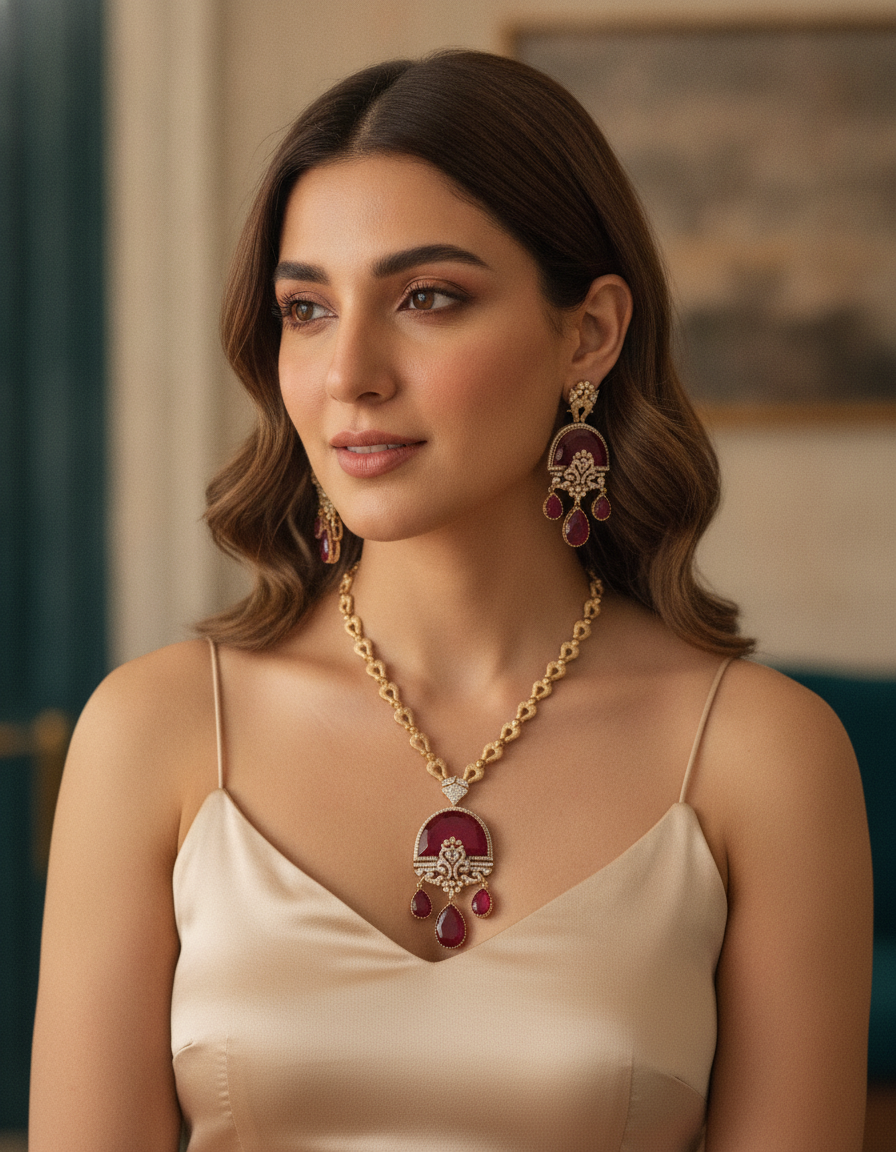 Hana · Red AD Gold Necklace Set | Allure Jewelry by Rushi