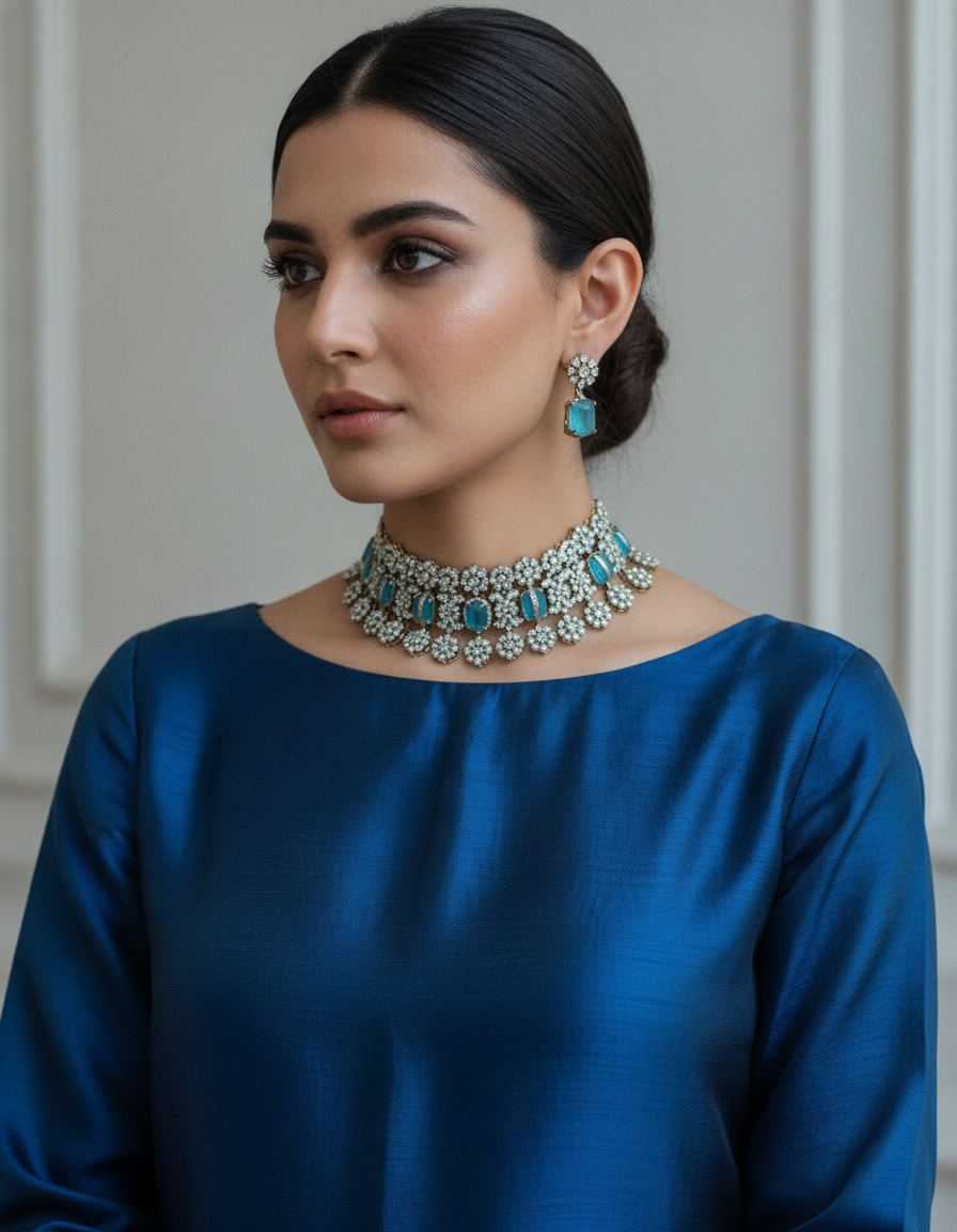 Sana · Blue AD Choker Set | Allure Jewelry by Rushi