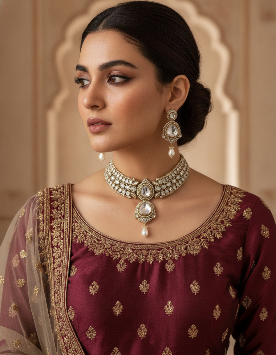 Hafsa · Gold AD Polki Pearl Set | Allure Jewelry by Rushi