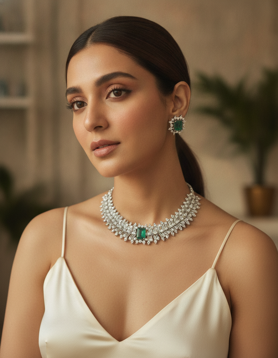 Sana · Silver AD Emerald Set | Allure Jewelry by Rushi