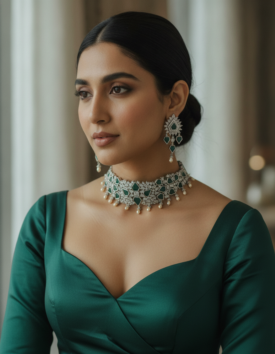 Hafsa · Emerald AD Choker Set | Allure Jewelry by Rushi