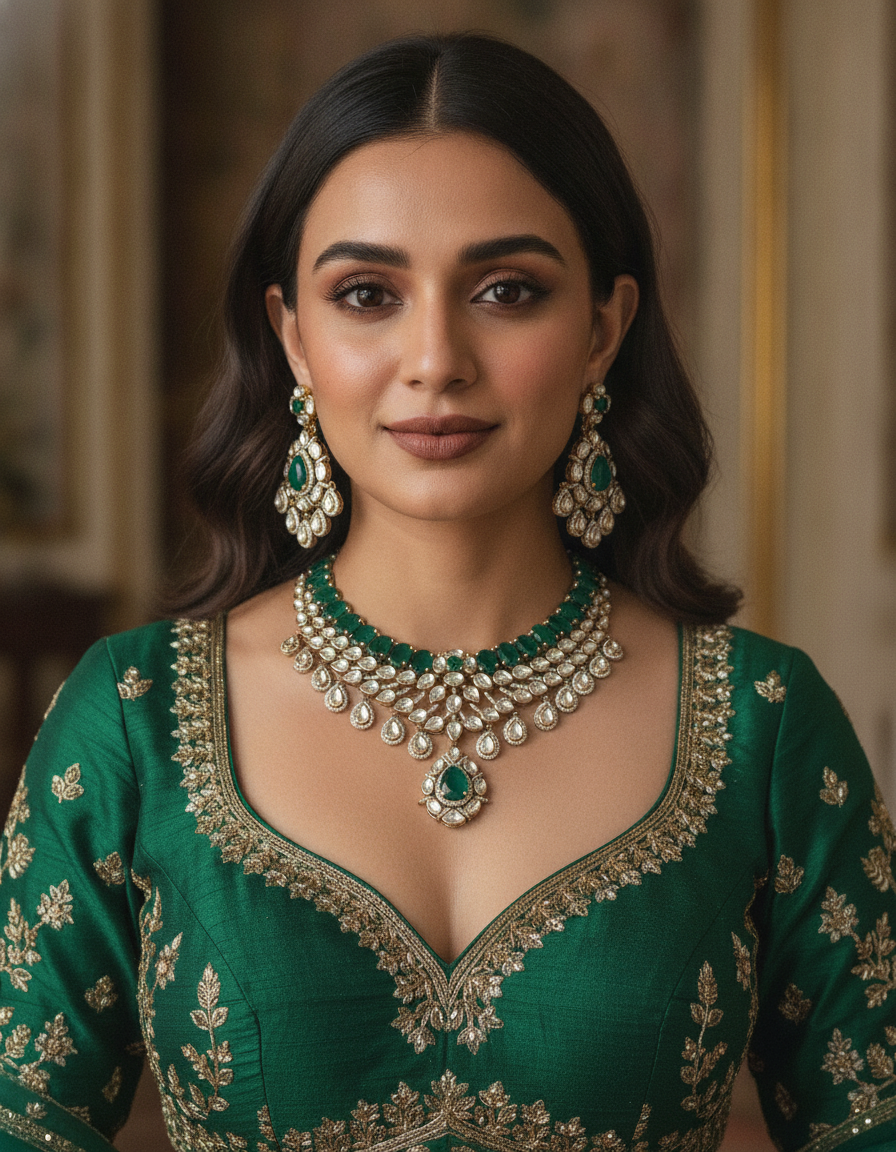 Maryam · Emerald Polki Bridal Set | Allure Jewelry by Rushi