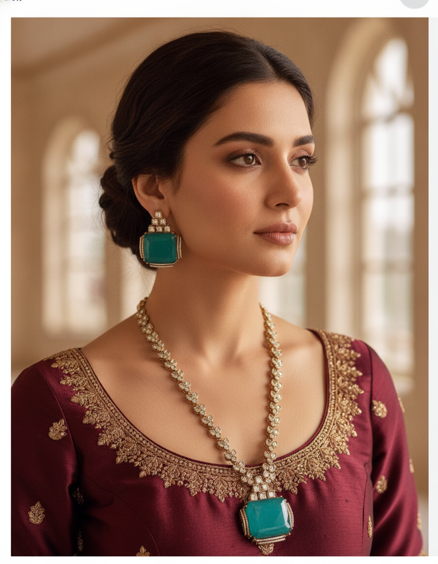 Sana · Teal Polki Stone Necklace Set | Allure Jewelry by Rushi