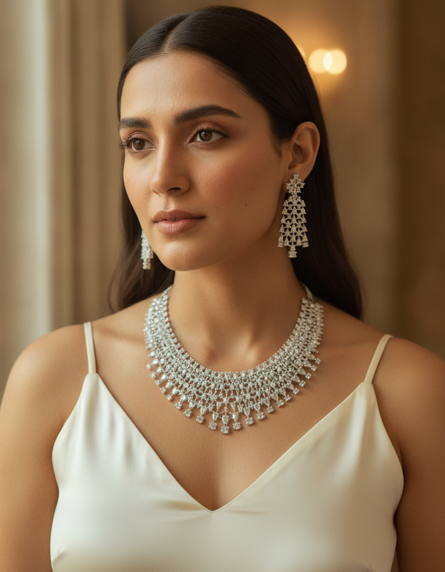 Eshal · Silver AD Necklace Set | Allure Jewelry by Rushi