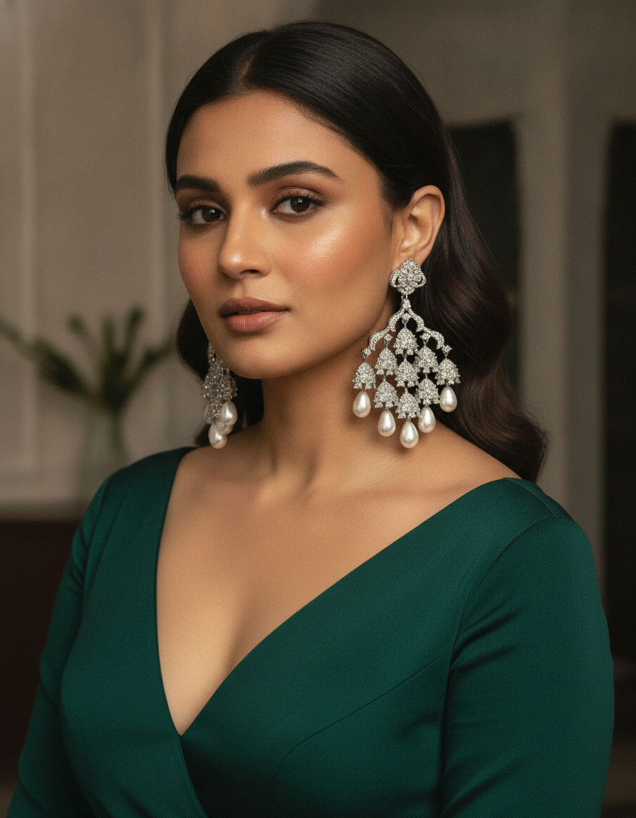 Bushra · AD Chandelier Pearl Earrings | Allure Jewelry by Rushi