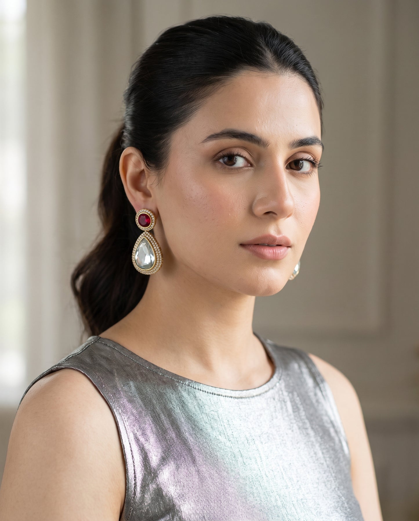 Noorleen · Ruby Red AD Dangler Earrings | Allure Jewelry by Rushi