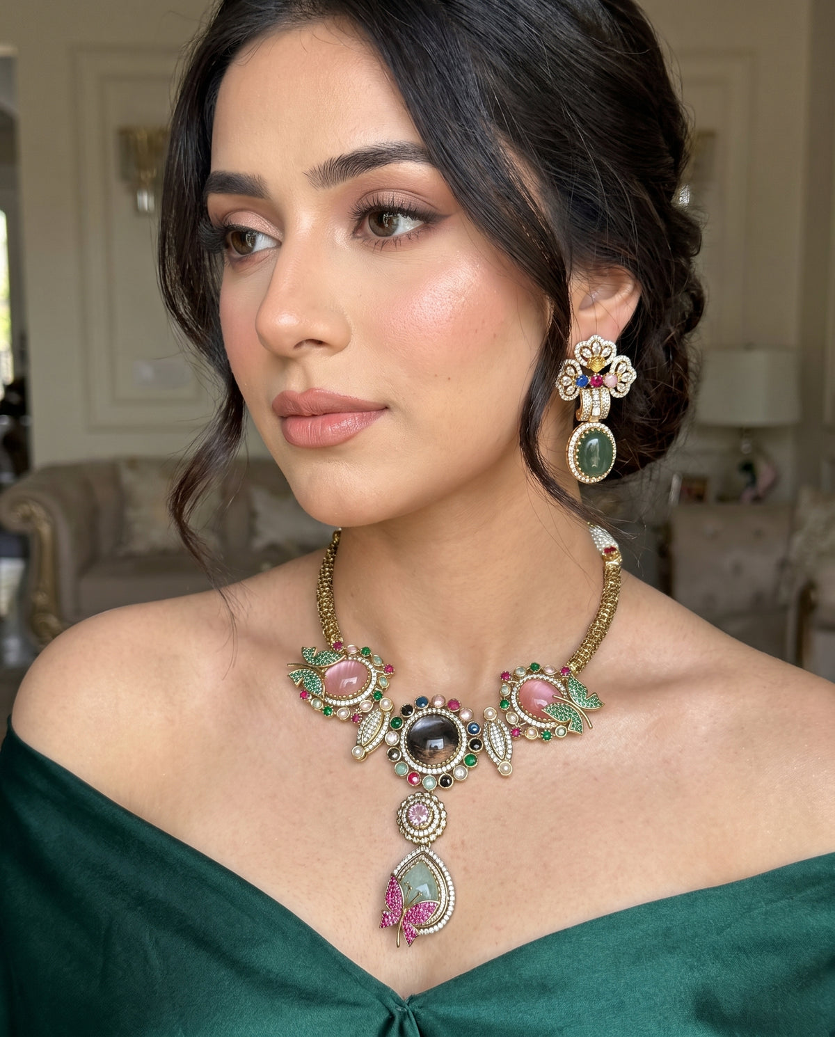 Wania · Multi · Stone Kundan AD Set necklace set — styled on model | Allure Jewelry by Rushi