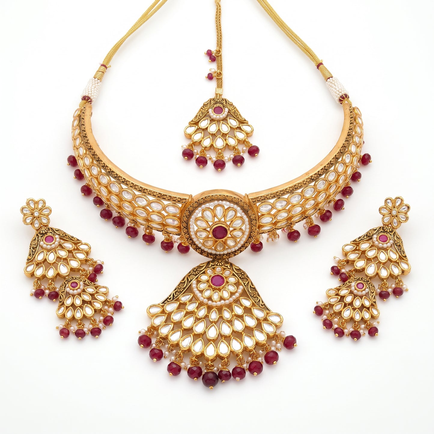 Riya · Kundan Ruby Choker Set necklace set — pure white studio view | Allure Jewelry by Rushi