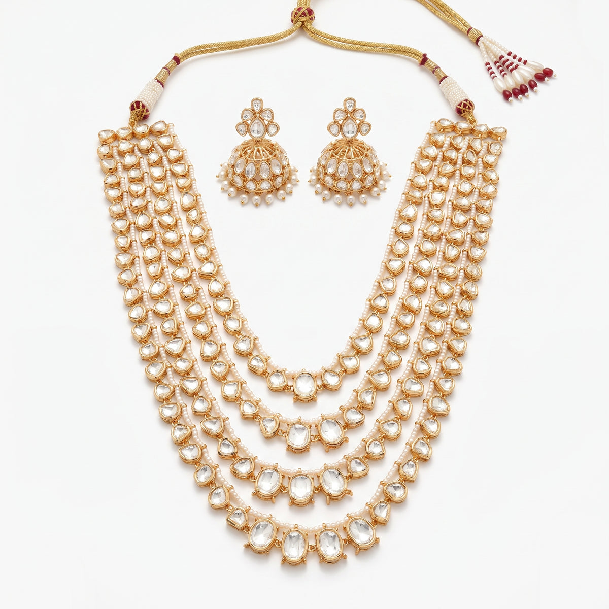 Bisma · Polki Pearl Layered Set set (necklace set) — pure white studio view | Allure Jewelry by Rushi