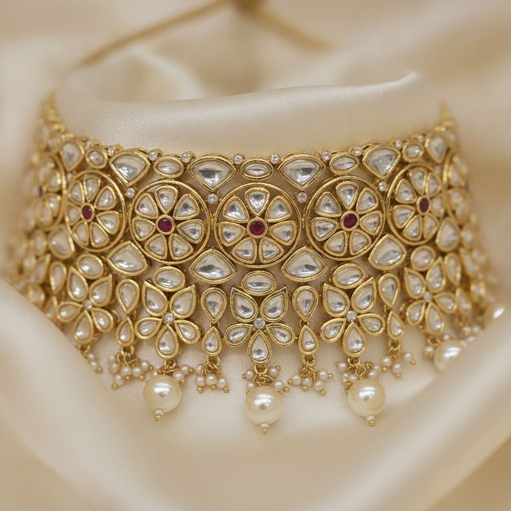 Alina · Gold Polki Pearl Choker Set | Allure Jewelry by Rushi