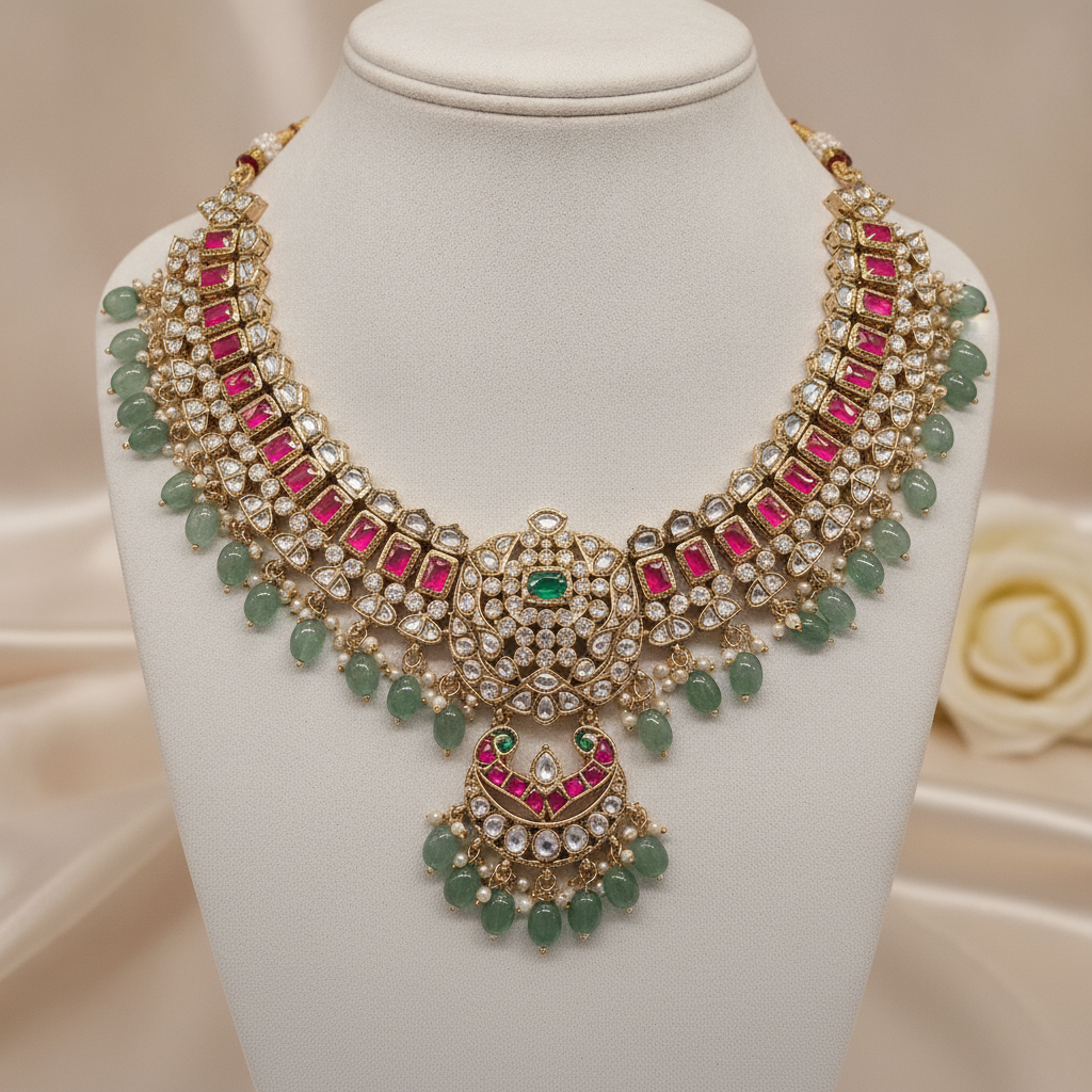 Zara · Gold Kundan Ruby Emerald Set | Allure Jewelry by Rushi