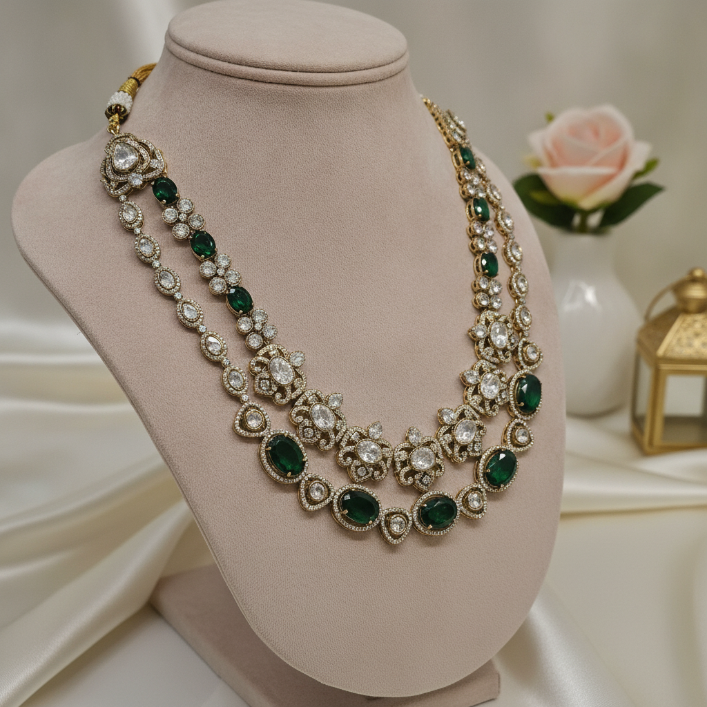 Diya · Emerald AD Necklace Set | Allure Jewelry by Rushi