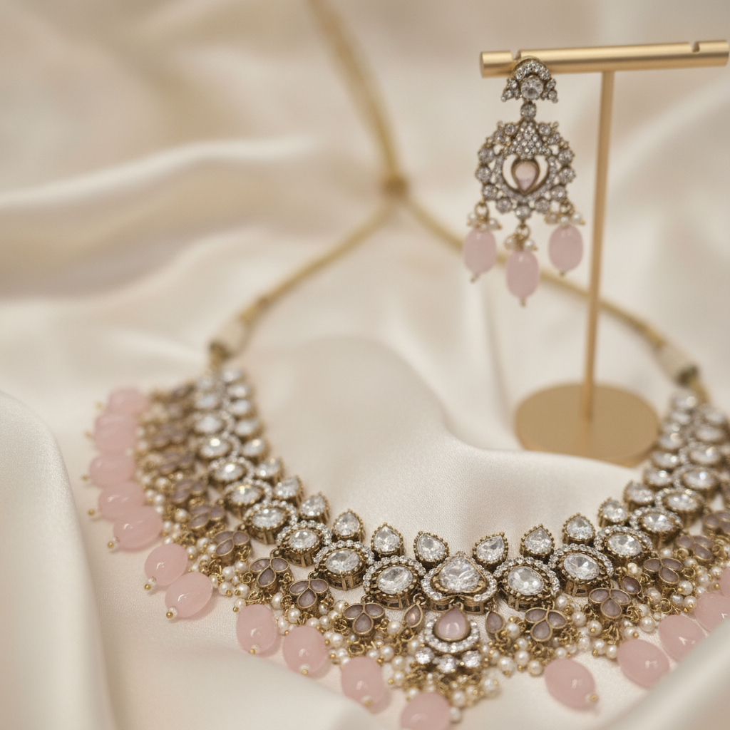 Farah · Pink AD Pearl Choker Set | Allure Jewelry by Rushi