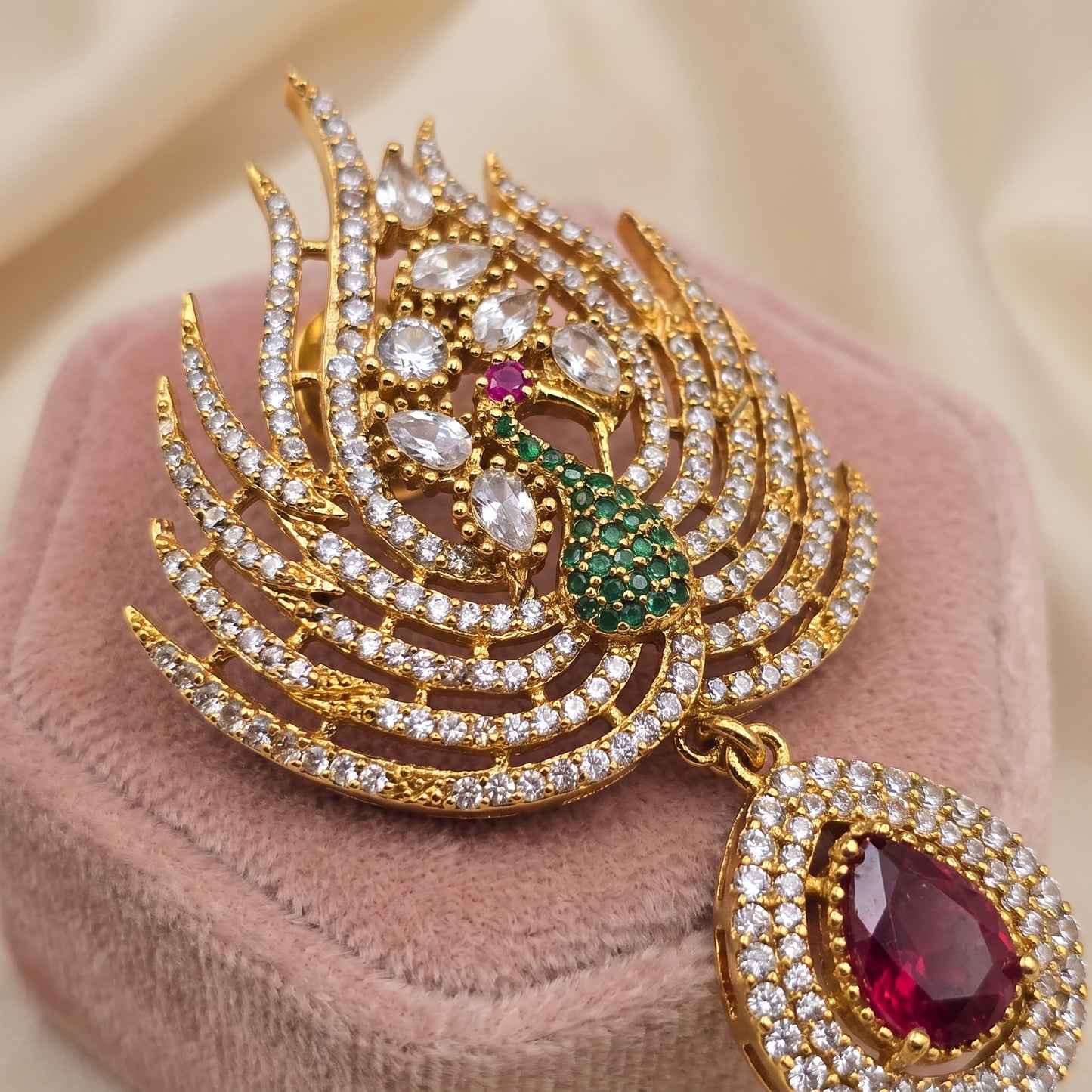 Aleena · Peacock AD Ruby Dangles | Allure Jewelry by Rushi