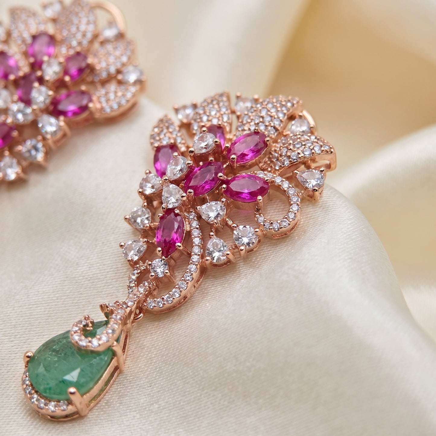 Falak · Rose Gold AD Emerald Earrings | Allure Jewelry by Rushi