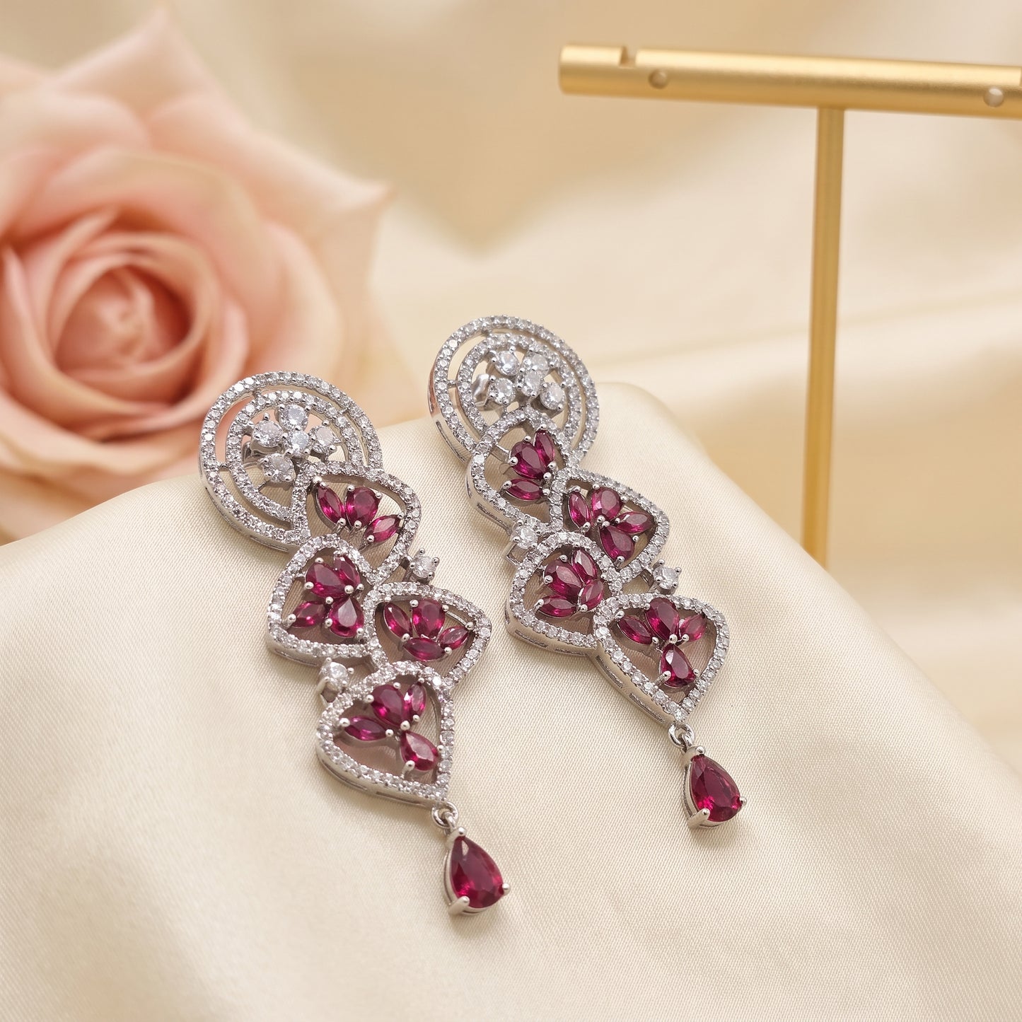 Manha · Red Stone AD Drop Earrings | Allure Jewelry by Rushi
