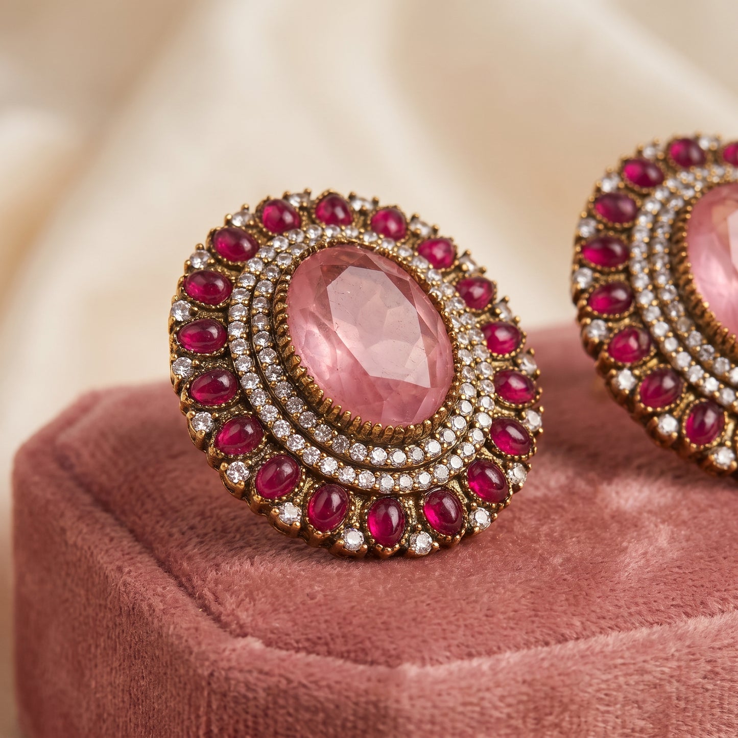 Meher · Pink Ruby AD Studs | Allure Jewelry by Rushi