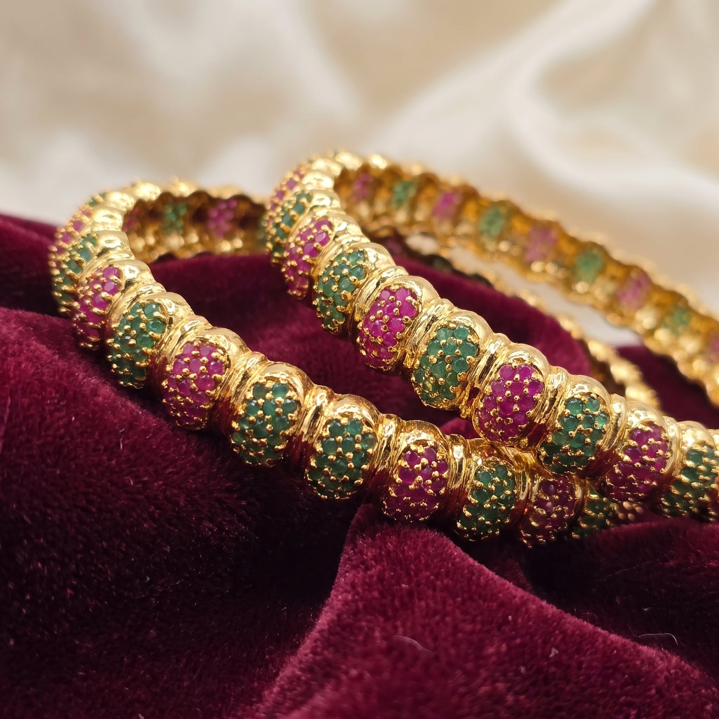 Ishita · Gold Ruby Emerald Bangles | Allure Jewelry by Rushi