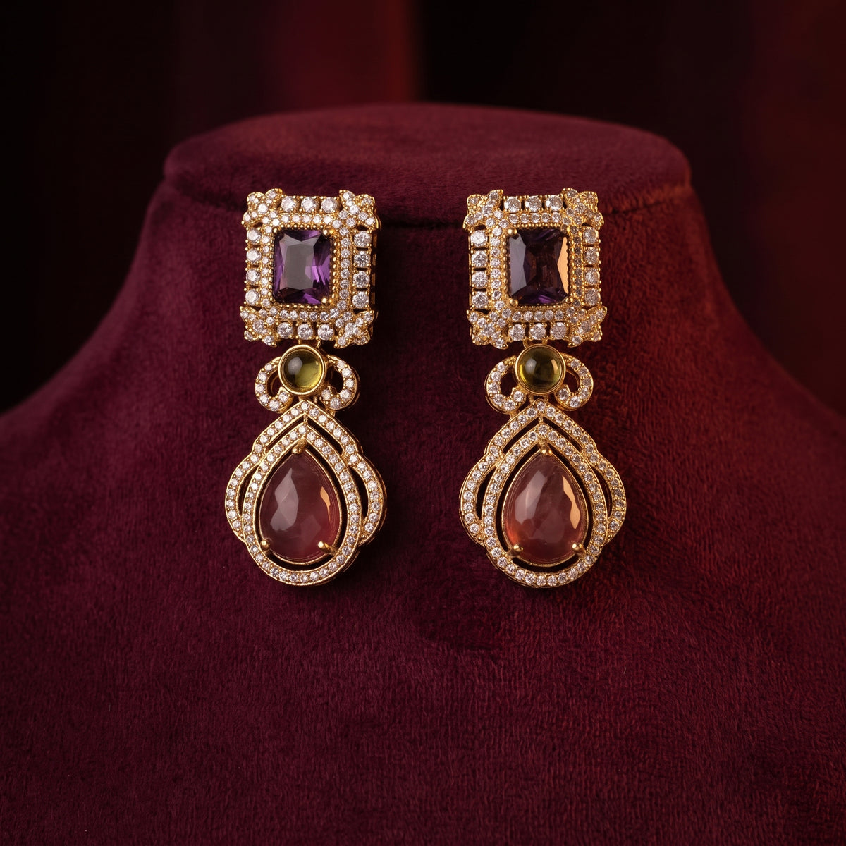 Sukhmani · Purple Maroon AD Drop Earrings — studio set | Allure Jewelry by Rushi