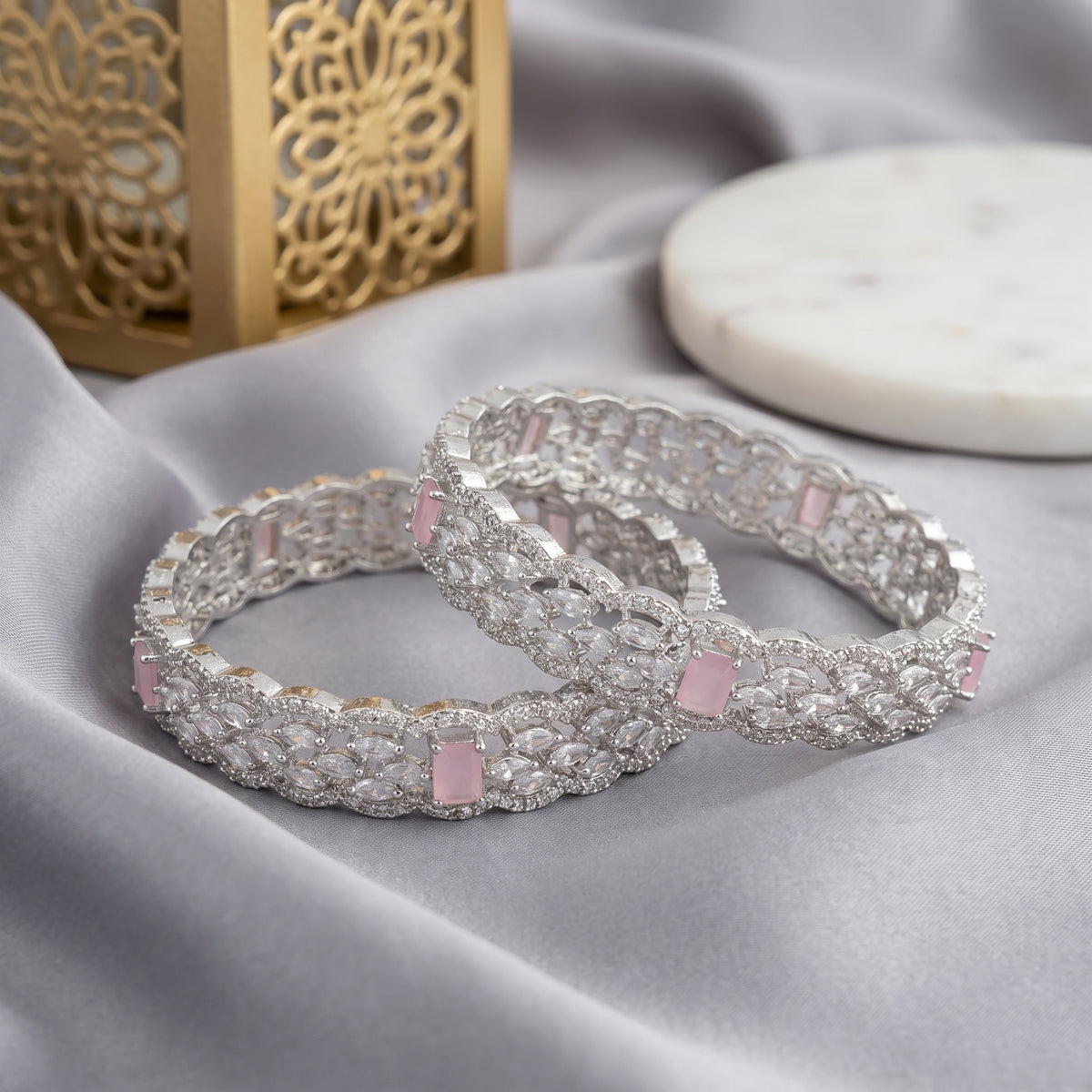 Sukhmani · Silver AD Pink Bangles — studio set | Allure Jewelry by Rushi