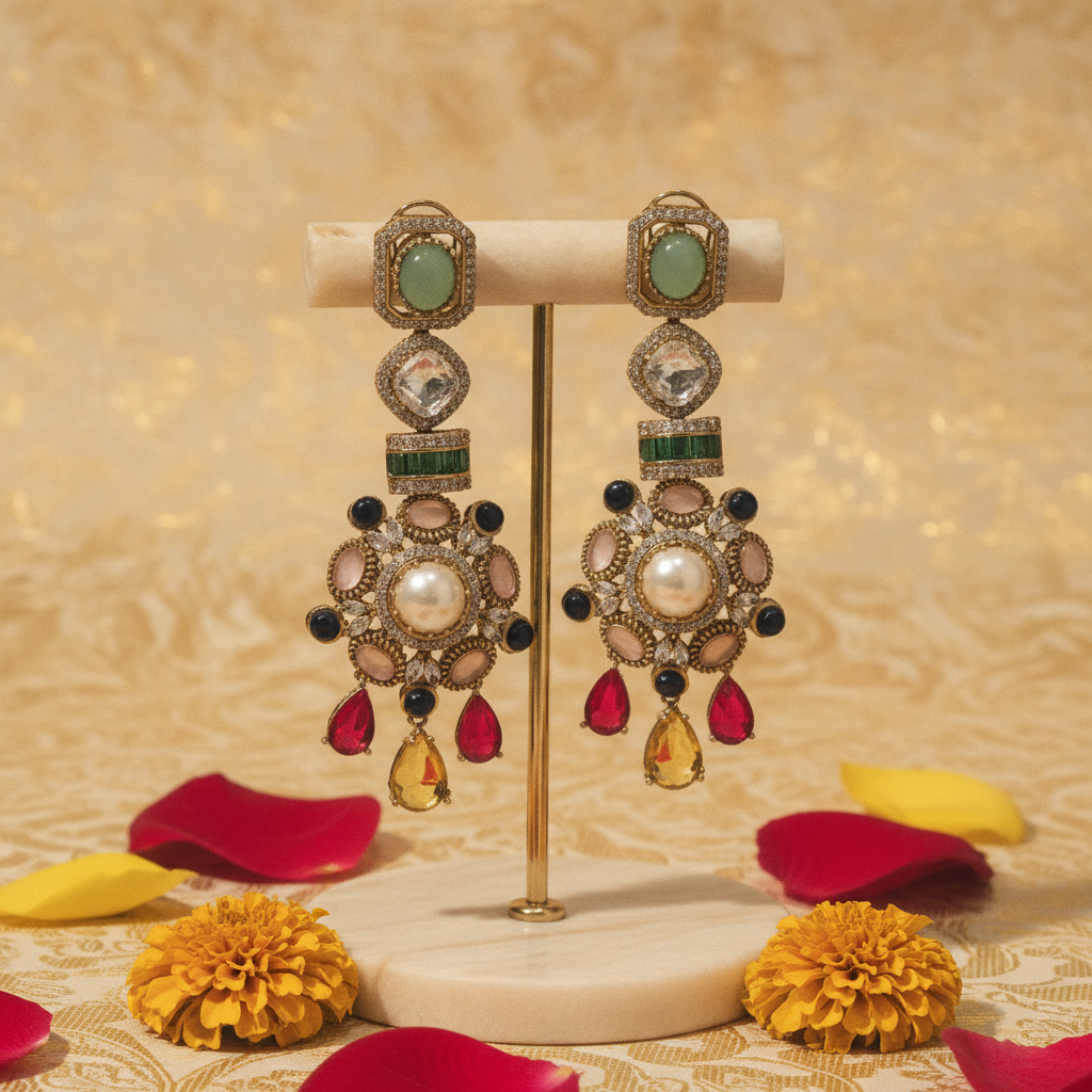 Layla · Multi · stone Pearl Drop Earrings | Allure Jewelry by Rushi