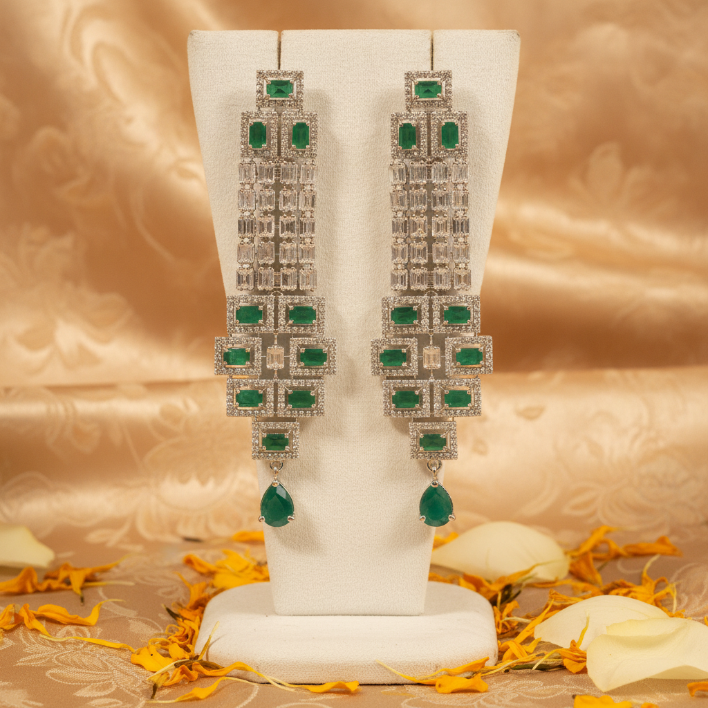 Layla · Emerald Baguette Drop Earrings | Allure Jewelry by Rushi