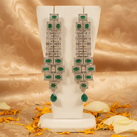 Layla · Emerald Baguette Drop Earrings | Allure Jewelry by Rushi
