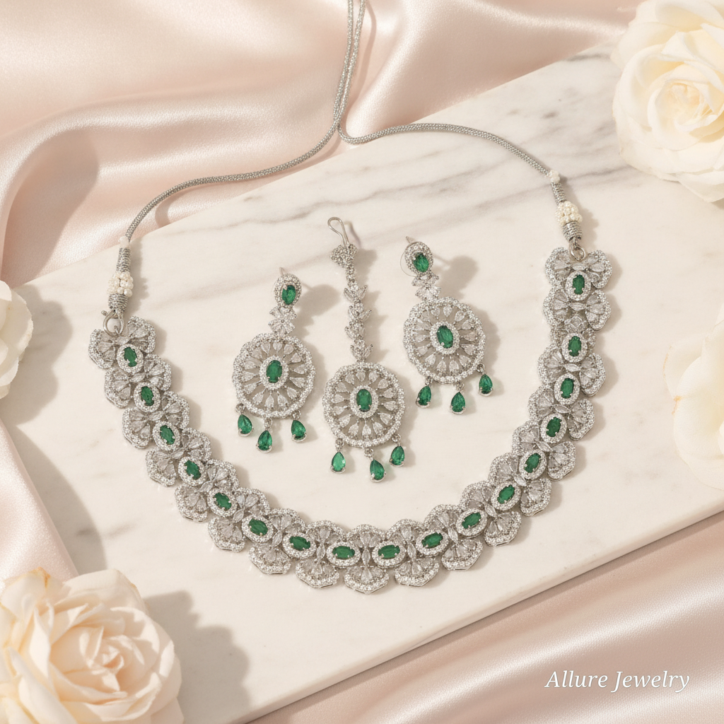 Layla · Emerald CZ Choker Set | Allure Jewelry by Rushi