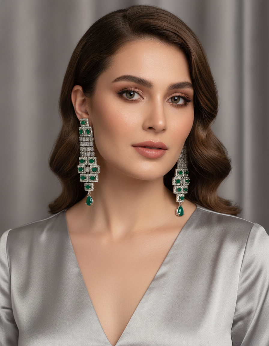 Layla · Emerald Baguette Drop Earrings | Allure Jewelry by Rushi