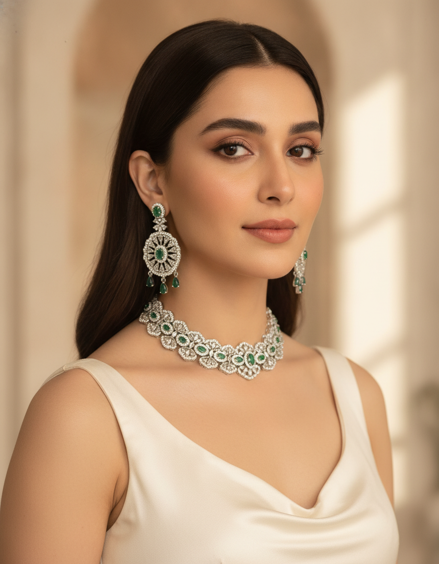 Layla · Emerald CZ Choker Set | Allure Jewelry by Rushi