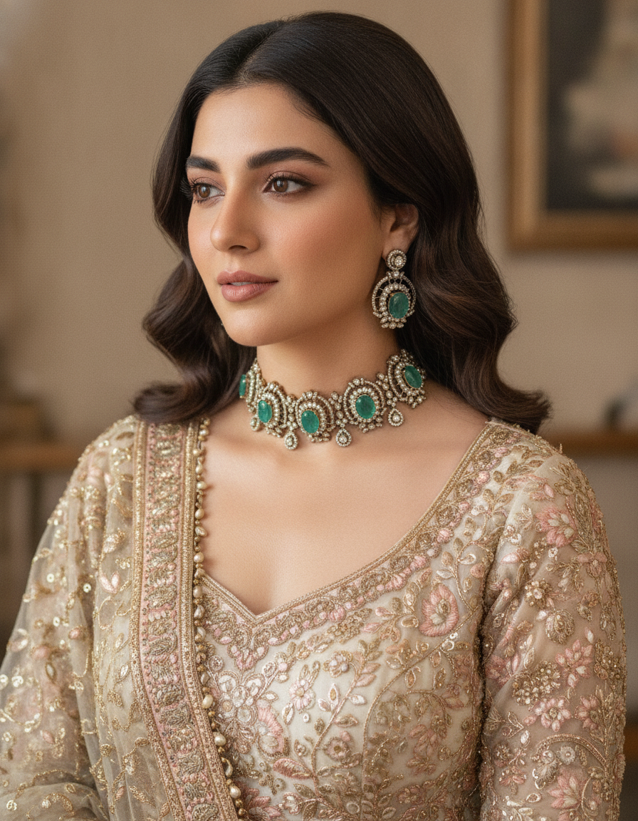 Hana · Emerald AD Choker Set | Allure Jewelry by Rushi