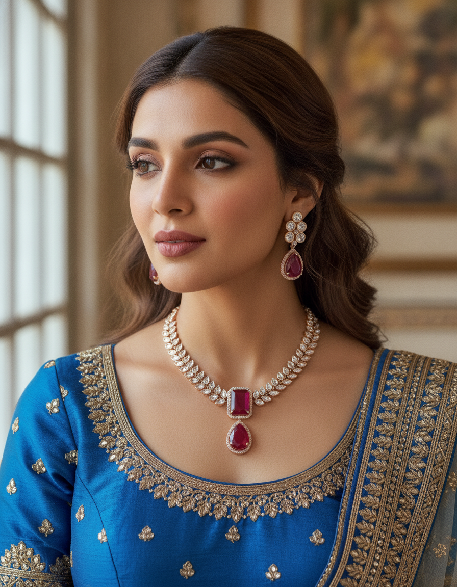 Maryam · Rose Gold Ruby AD Set | Allure Jewelry by Rushi