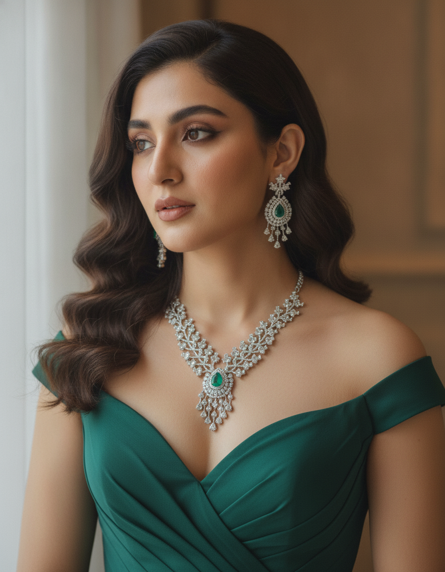 Kavya · Emerald AD Chandelier Set | Allure Jewelry by Rushi