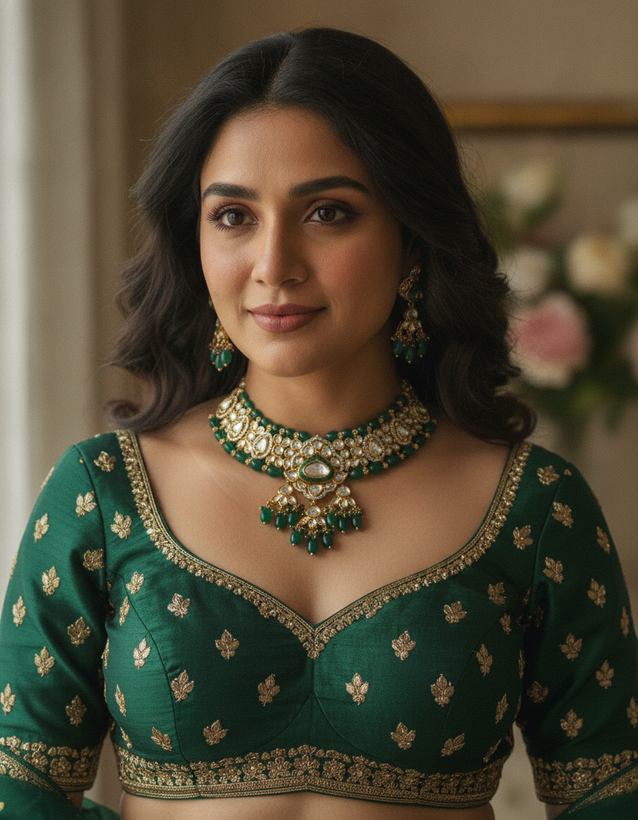 Kiara · Gold Polki Emerald Green Choker Set | Allure Jewelry by Rushi