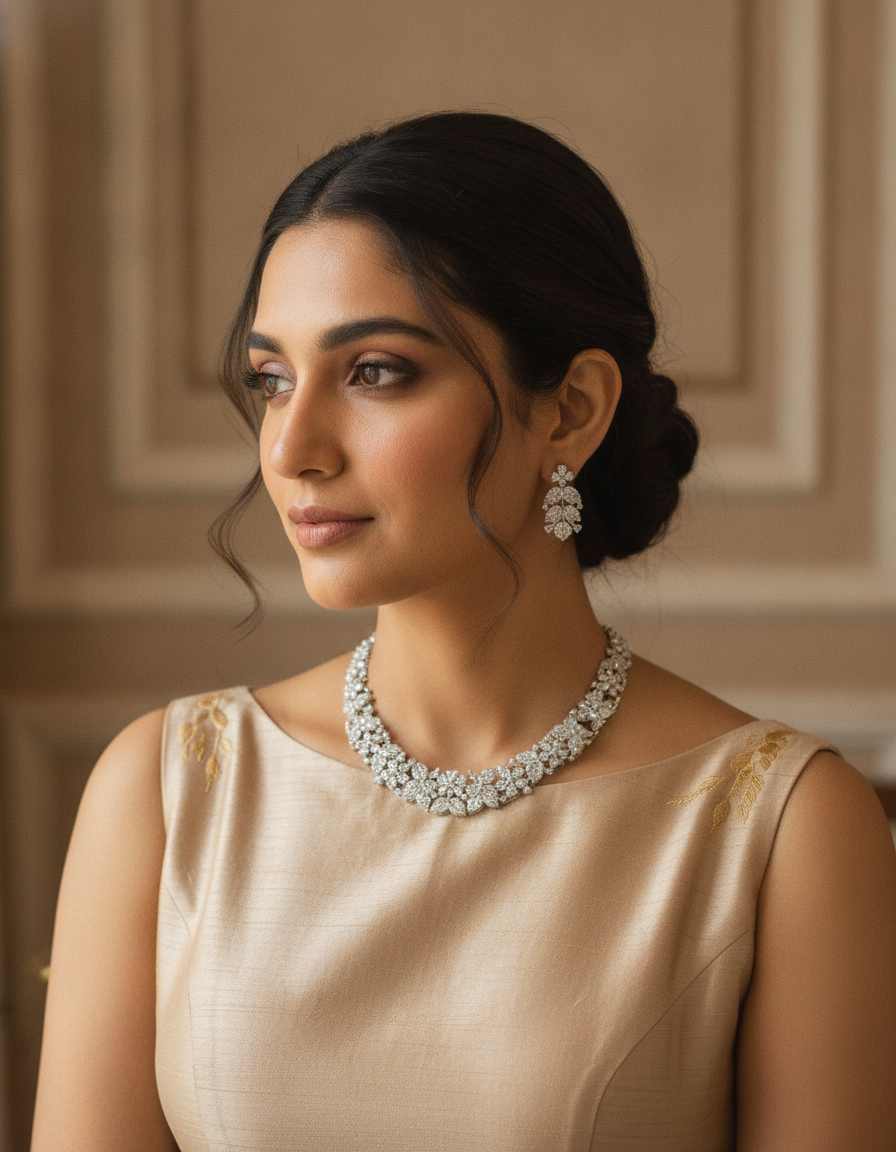 Jyoti · Silver AD Floral Necklace Set | Allure Jewelry by Rushi