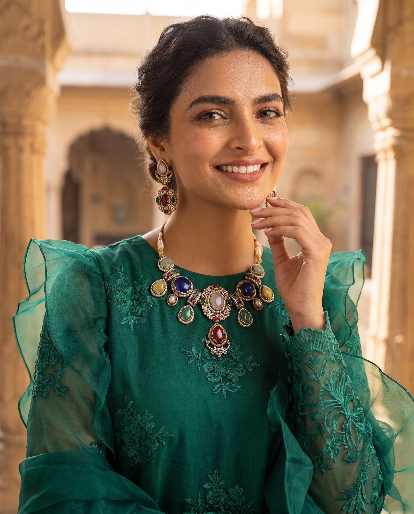 Amrita · Multi · stone Antique Gold Set | Allure Jewelry by Rushi