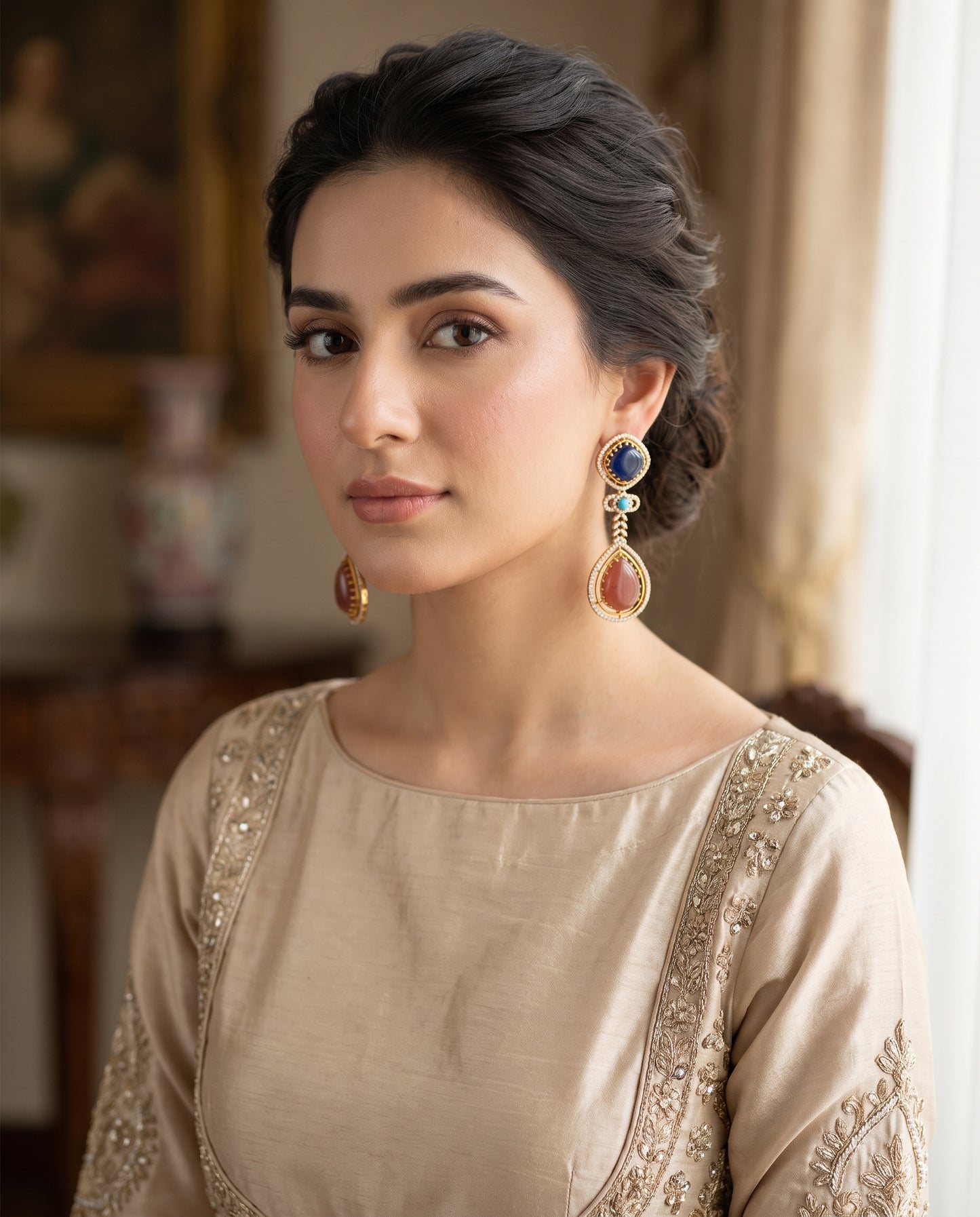 Riya · Blue Maroon AD Drop Earrings | Allure Jewelry by Rushi