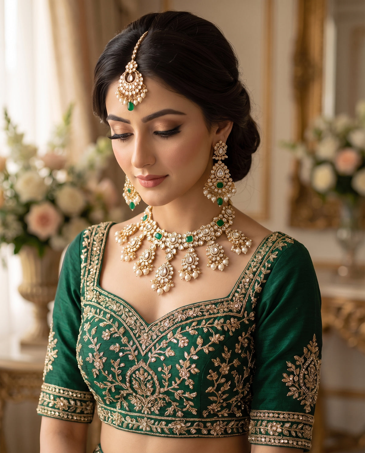 Anvi · Gold Polki Emerald Set