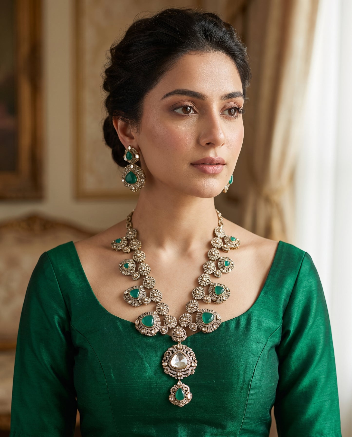 Naina · Polki Emerald Necklace Set | Allure Jewelry by Rushi