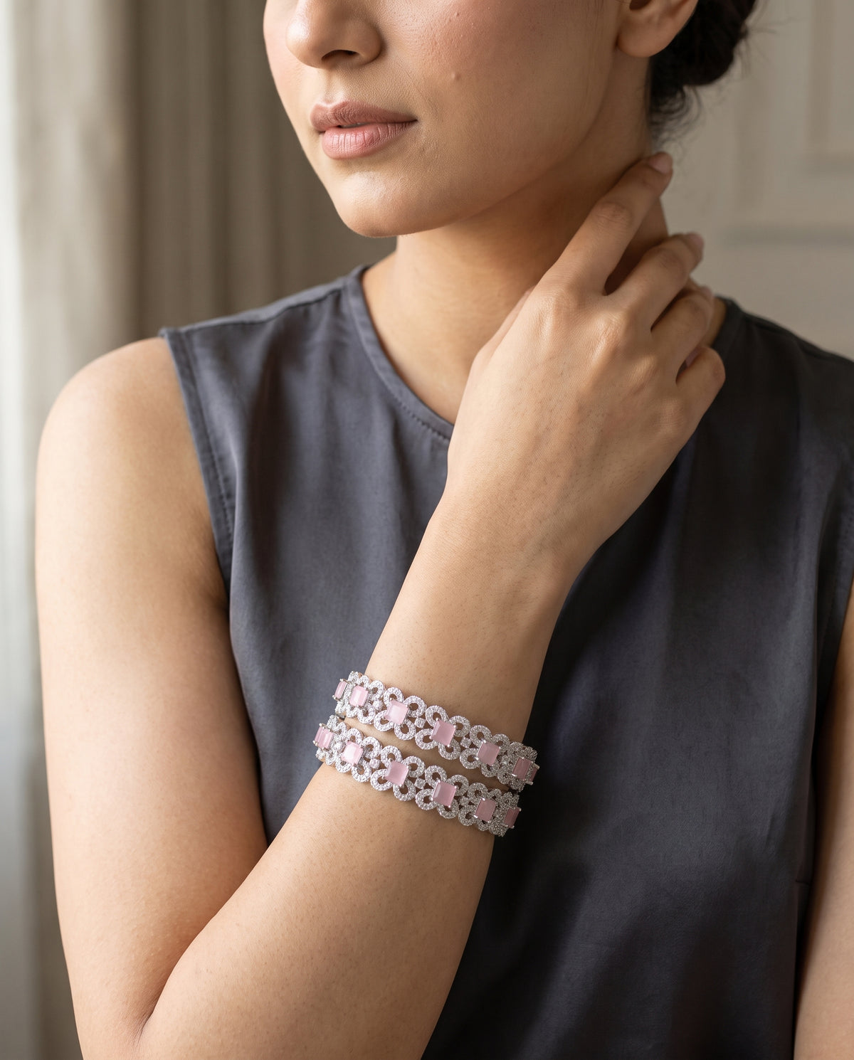 Sukhmani · Pink AD Bangles — styled on model | Allure Jewelry by Rushi