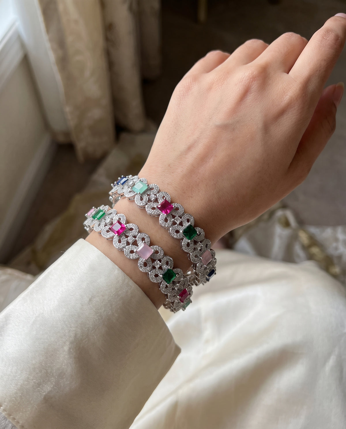 Tanvi · AD Multi · color Bangles — styled on model | Allure Jewelry by Rushi