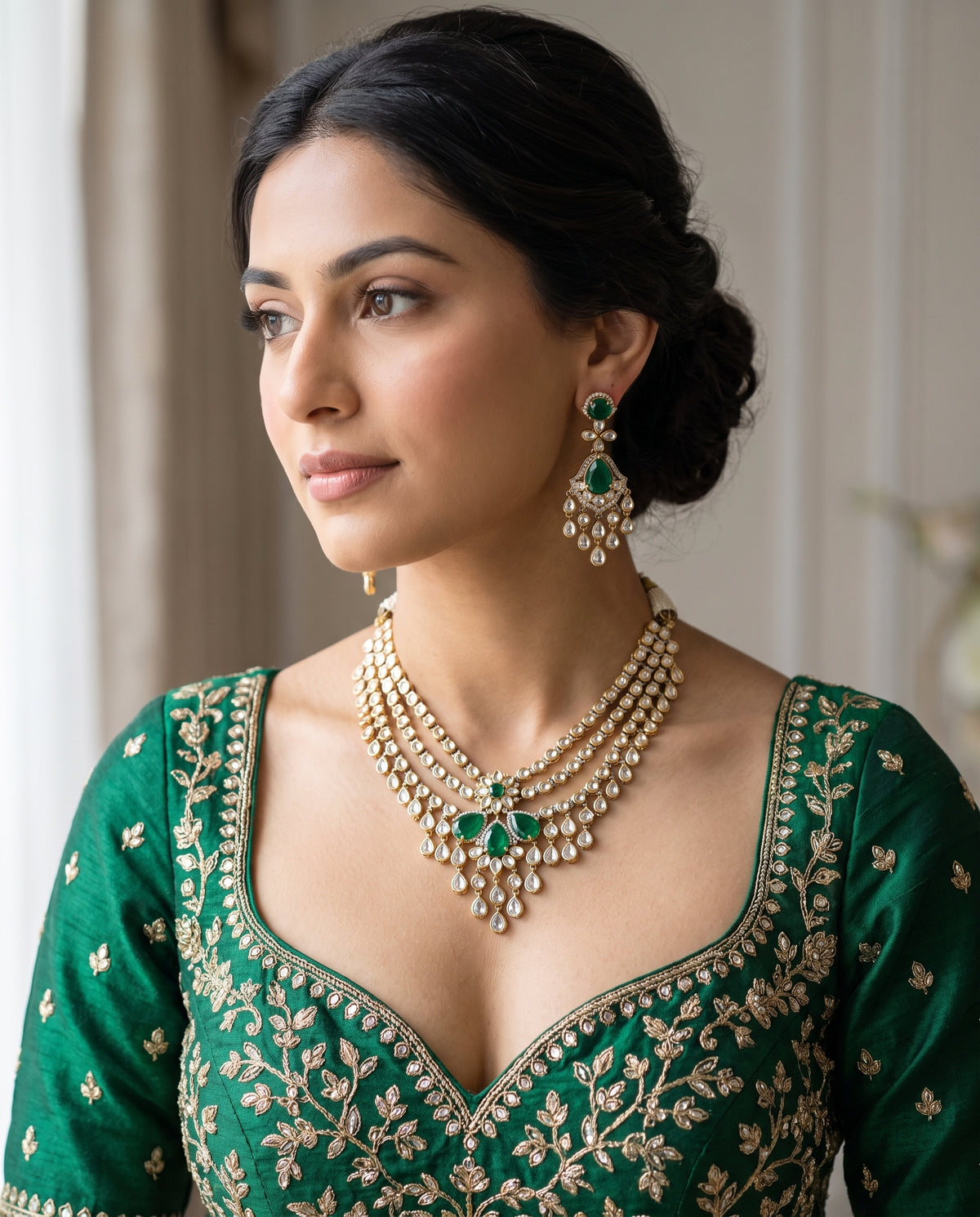Saanvi · Emerald Kundan Choker Set — styled on model | Allure Jewelry by Rushi