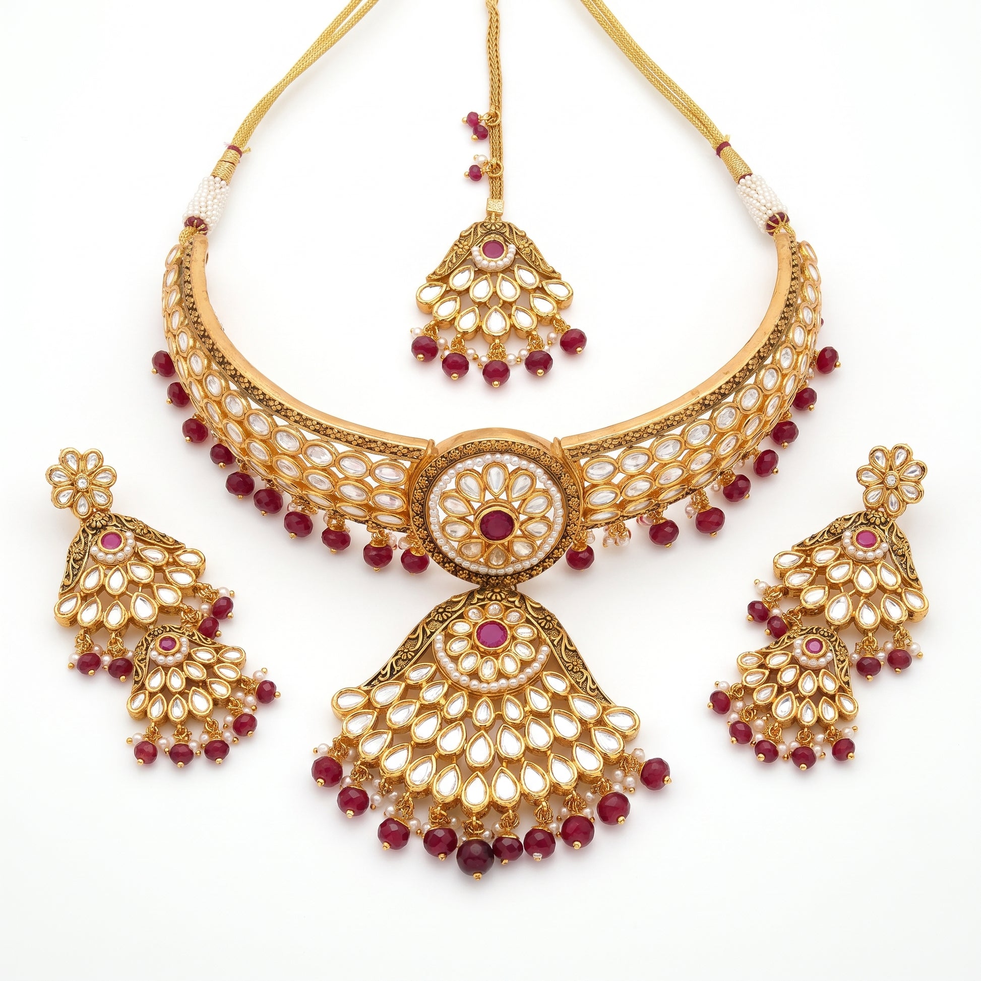 Riya · Kundan Ruby Choker Set necklace set — pure white studio view | Allure Jewelry by Rushi