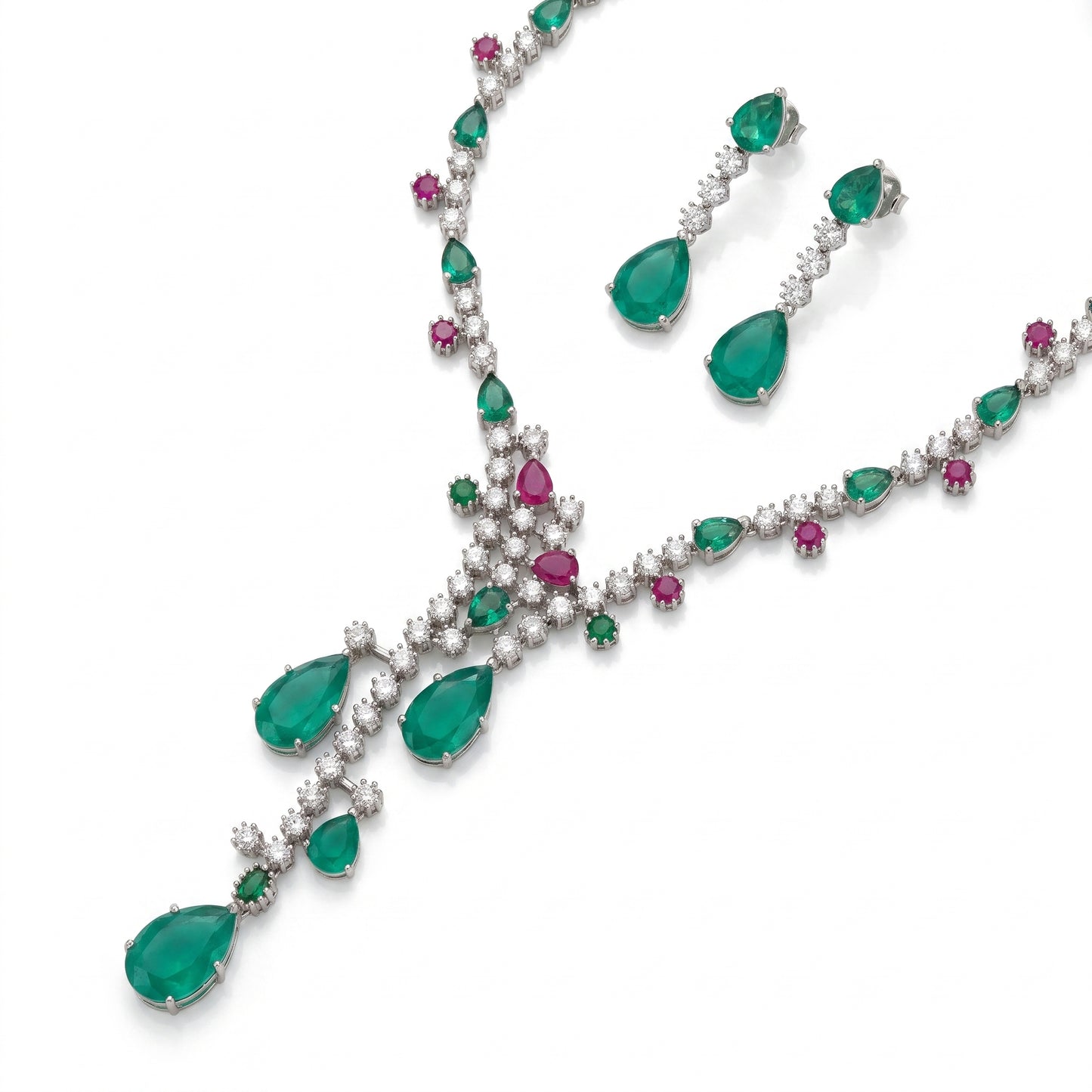 Zaina · Emerald Ruby AD Set — pure white studio view | Allure Jewelry by Rushi