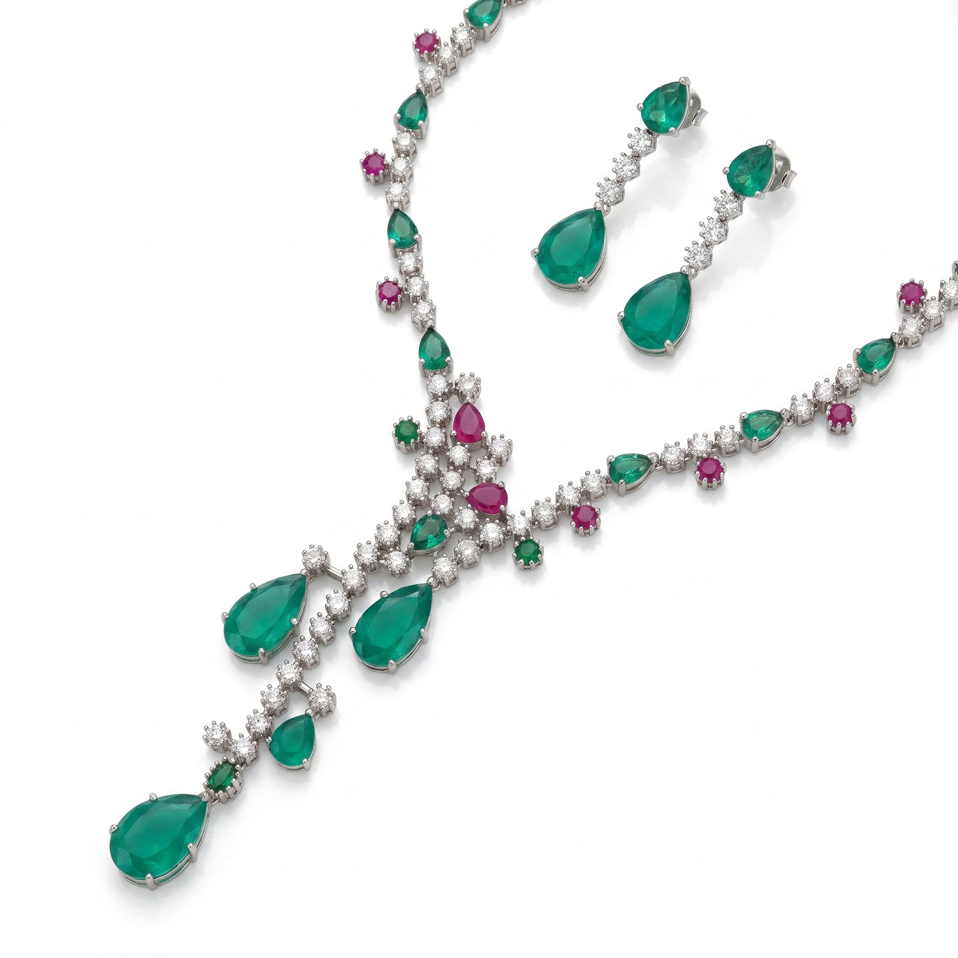 Zaina · Emerald Ruby AD Set — pure white studio view | Allure Jewelry by Rushi
