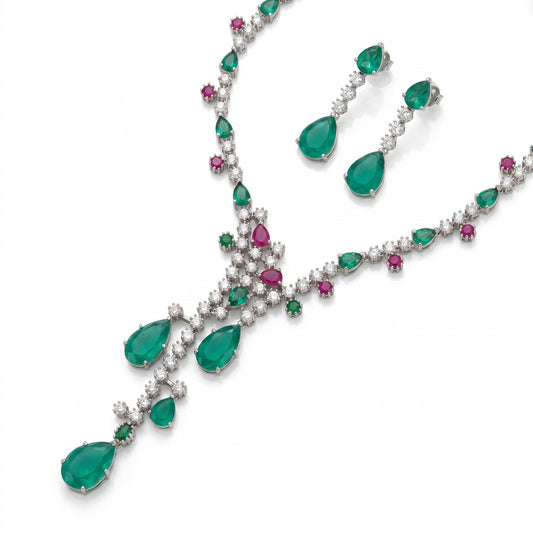 Zaina · Emerald Ruby AD Set — pure white studio view | Allure Jewelry by Rushi