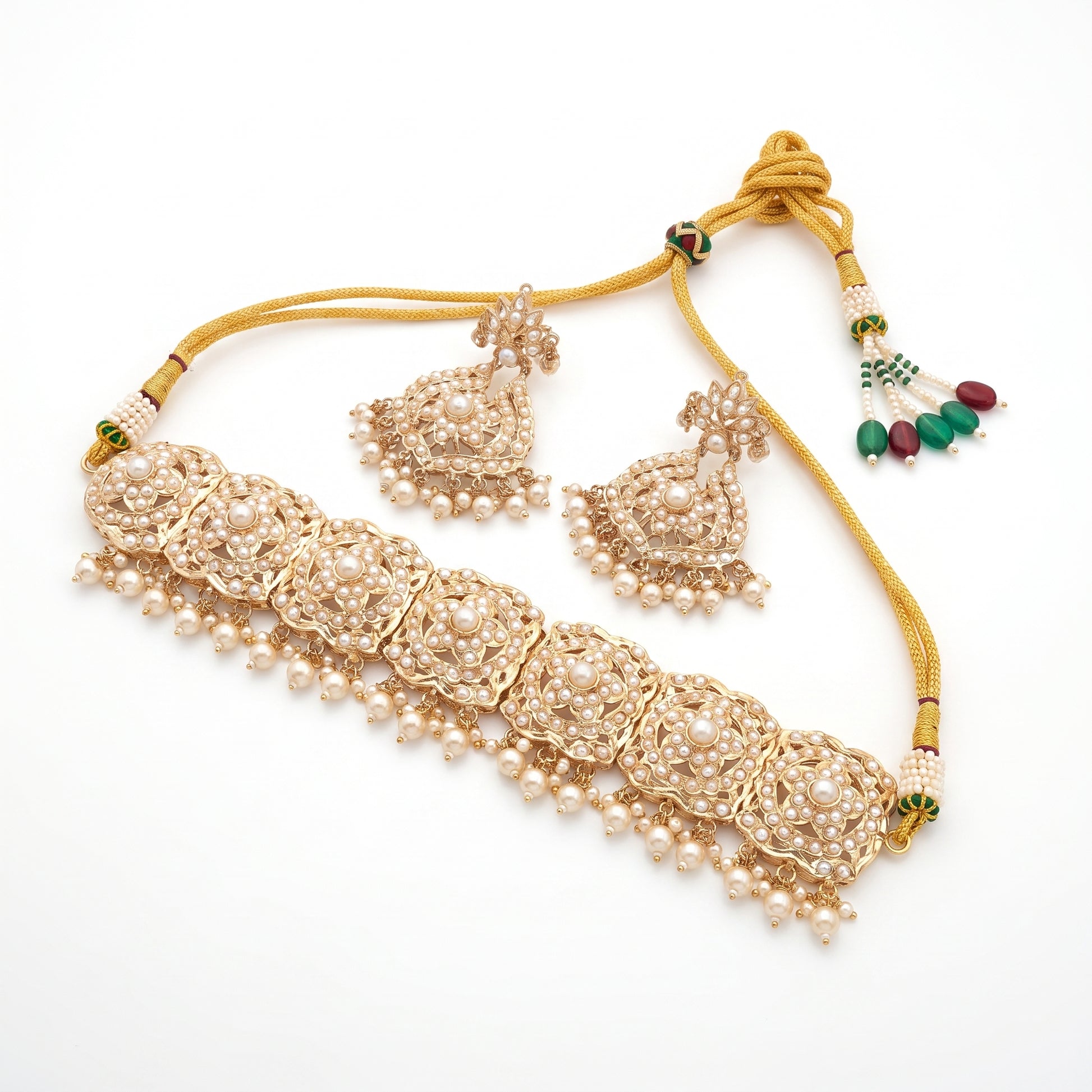 Amrita · Gold Pearl Choker Set necklace set — pure white studio view | Allure Jewelry by Rushi
