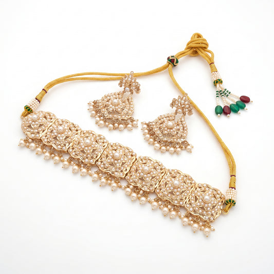 Amrita · Gold Pearl Choker Set necklace set — pure white studio view | Allure Jewelry by Rushi