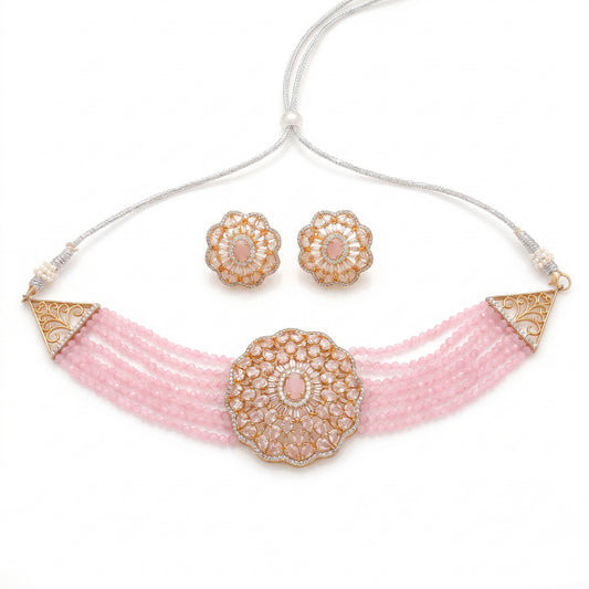 Hoorain · Blush Pink AD Choker Set — pure white studio view | Allure Jewelry by Rushi