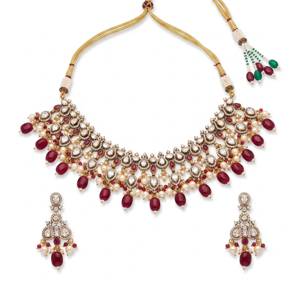 Jia · Ruby AD Choker Set necklace set — pure white studio view | Allure Jewelry by Rushi